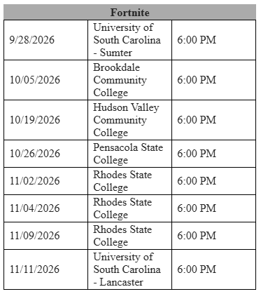 Fall 2026 Fortnite Schedule