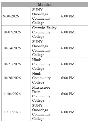 Fall 2026 Madden Schedule